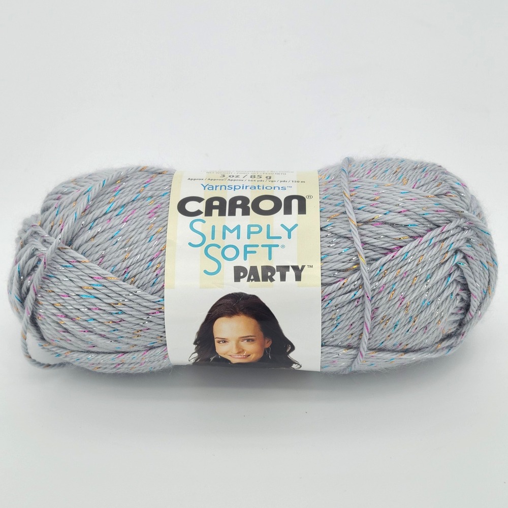 Caron Simply Soft Party Yarn 1 Skein of #0008 Silver SPARKLE #4 Medium 3 oz